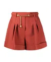 Zimmermann Belted Waist Wool-blend Shorts In Brown