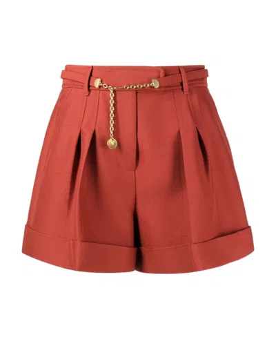 Zimmermann Belted Waist Wool-blend Shorts In Rot