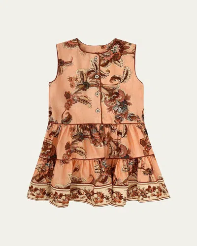 Zimmermann Kids' Girl's Aster Sleeveless Tiered Dress In Multi