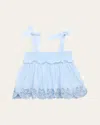 Zimmermann Cascadian Shirred Cotton Top In Blue