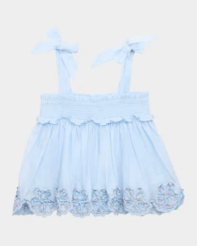 ZIMMERMANN GIRL'S CASCADIAN RUFFLE SMOCKED TOP