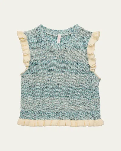 Zimmermann Kids' Girl's Daylight Frill-trim Sleeveless Knit Top In Blue
