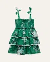 Zimmermann Girl's Everley Floral-print Smocked Dress In Green Watercolour F