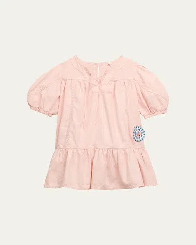 Zimmermann Kids' Girl's Everley Logo-patch Denim Dress In Blush
