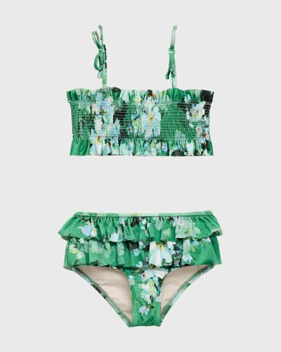 ZIMMERMANN GIRL'S EVERLEY SHIRRED FLORAL-PRINT FRILL BIKINI