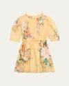 Zimmermann Girl's Everley Smocked Floral-print Dress In Yellow Watercolour