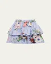 Zimmermann Kids Everley Floral-print Tiered Skirt In Light Blue Watercol
