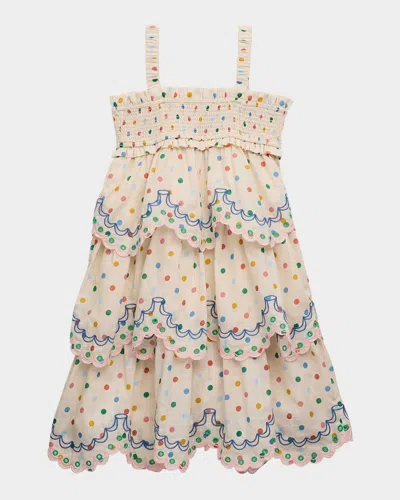 Zimmermann Kids' Girl's Everly Polka Dot Scallop Trim Dress In Cream Polka Dot Crplkdt