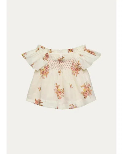 Zimmermann Kids' Girl's Fairlight Flutter Top In Gray