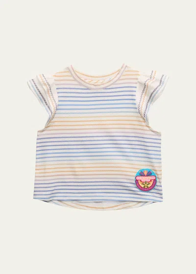 Zimmermann Kids' Girl's Halliday Frill Ric Rac T-shirt In Multi Stripe