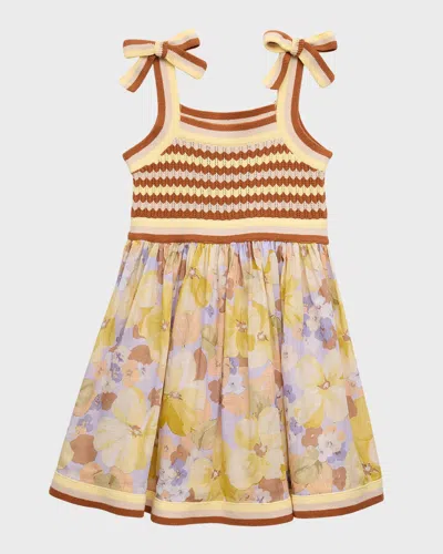 Zimmermann Kids' Girl's Knit Top Woven Combo Dress In Multi