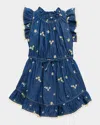 Zimmermann Girl's Lucky Denim Daisy Embroidered Dress In Daisy