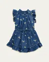 Zimmermann Girl's Lucky Denim Daisy Embroidered Dress In Daisy