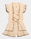 Zimmermann Girl's Lucky Frill Rainbow Stitch Romper In Neutral
