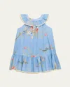 Zimmermann Girl's Lucky Kids Lattice-trim Dress In Blue Bouquet Floral
