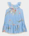 Zimmermann Girl's Lucky Kids Lattice-trim Dress In Blue Bouquet Floral