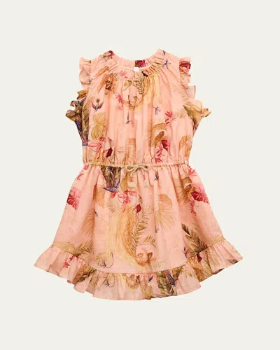 ZIMMERMANN GIRL'S RHIANNON FEATHER-PRINT DRESS