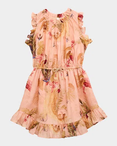 ZIMMERMANN GIRL'S RHIANNON FEATHER-PRINT DRESS