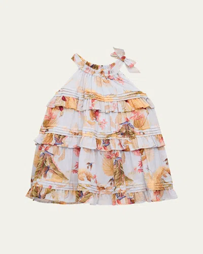 ZIMMERMANN GIRL'S RHIANNON FLORAL-PRINT TIERED DRESS
