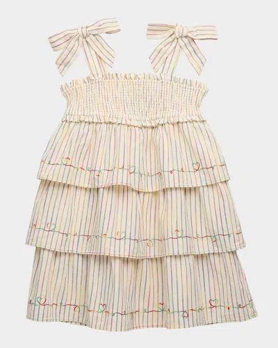 Zimmermann Kids' Girl's Rhiannon Rainbow Striped Denim Dress In Neutral