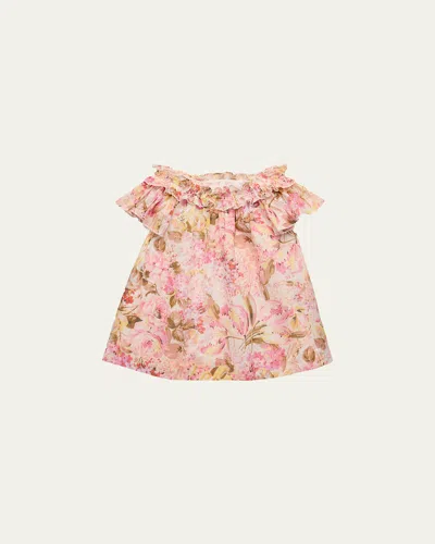 Zimmermann Kids' Girl's Solstice Shirred Cotton Dress In Pink
