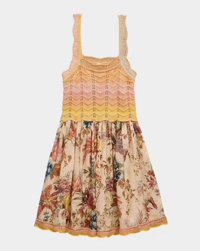 Zimmermann Kids' Girl's Tallow Combo Knit Dress In Multi Mul