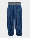 Zimmermann Girl's Tallow Shirred Denim Pants In Blue Lagoon Blg
