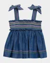 Zimmermann Girl's Tallow Shirred Denim Top In Blue Lagoon Blg