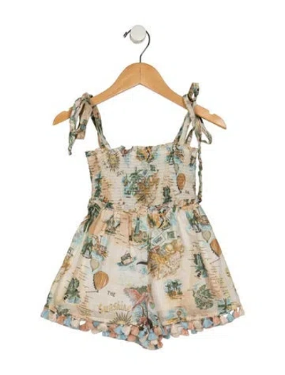 Pre-owned Zimmermann Babies' Girl Toddler Travel Themed Print Sleeveless Dress In Neutrals