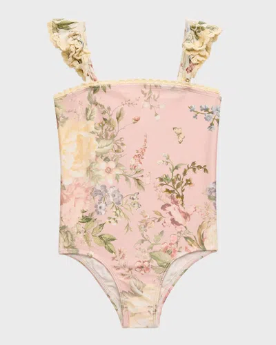 Zimmermann Kids' Girl's Waverly Floral-print One-piece Swimsuit In Pink Floral