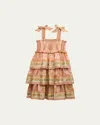Zimmermann Girl's Wylie Floral & Paisley-print Tiered Shirred Dress In Pink Multi