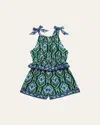 Zimmermann Girl's Wylie Frill Halter Playsuit In Green/blue Ikat