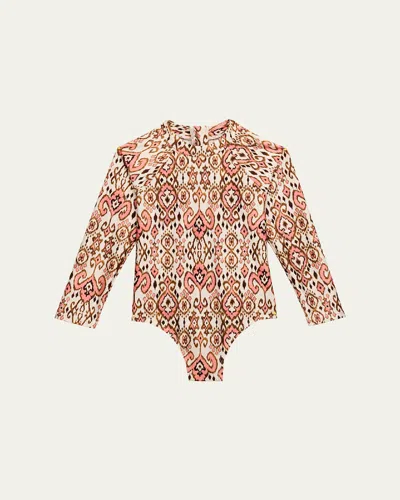 Zimmermann Kids' Girl's Wylie Printed Rashguard In Peach Ikat