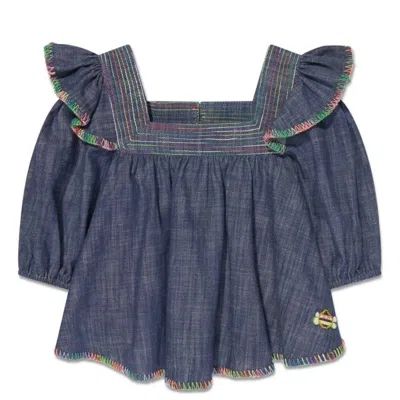 Zimmermann Kids' Girls Alight Ruffled Denim Top In Blue