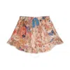 Zimmermann August Floral-print Drawstring Skirt In Beige