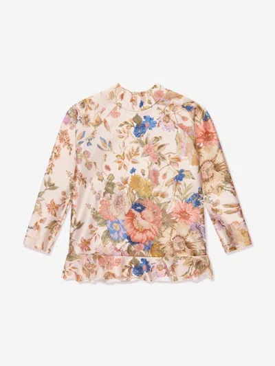 Zimmermann Kids' Girl's August Frill Floral-print Rashguard In Multicoloured