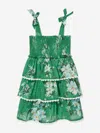 Zimmermann Girl's Everley Floral-print Smocked Dress In Green