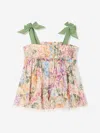 Zimmermann Girls Pink Cotton Shirred Sleeveless Blouse In Multicoloured