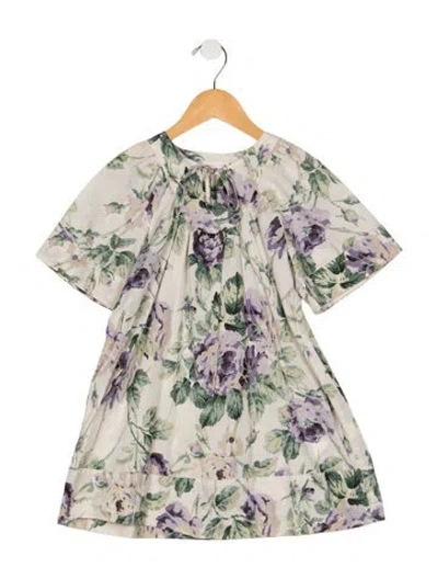 Pre-owned Zimmermann Babies' Girls' Floral Print Short Sleeve Dress In Neutrals