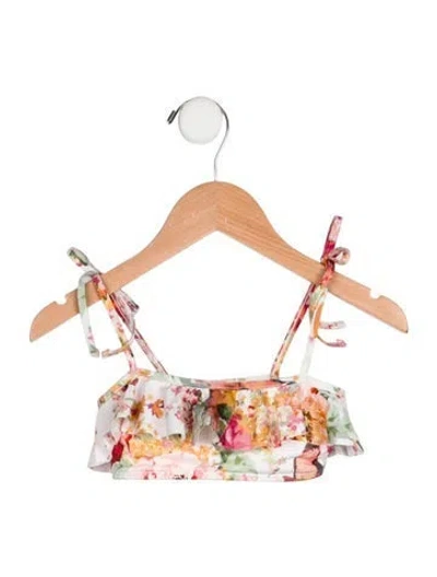 Pre-owned Zimmermann Babies' Girls Floral Ruffle Bathing Suit Top In White