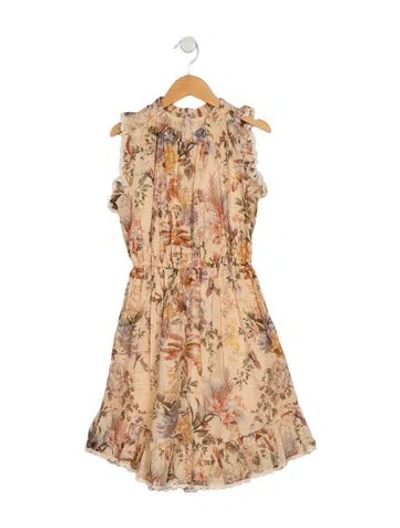 Pre-owned Zimmermann Kids' Girls Floral Sleeveless Tiered Dress In Yellow