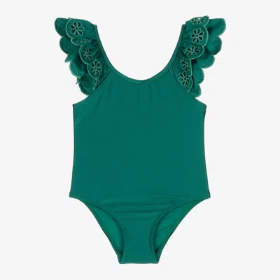 Zimmermann Kids' Girls Green Embroidered Floral Swimsuit