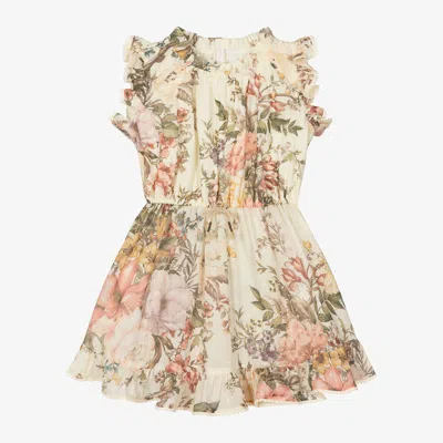 Zimmermann Kids' Girls Ivory Cotton Floral Dress In Neutral