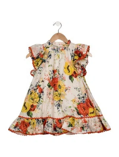 Pre-owned Zimmermann Babies' Girls' Multicolor Short Sleeve Floral Print Dress In Red