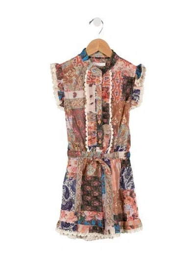 Pre-owned Zimmermann Kids' Girls' Paisley Patchwork Print Romper In Pink
