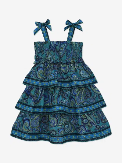 Zimmermann Babies'  Girls Patience Paisley Tiered Dress In Blue