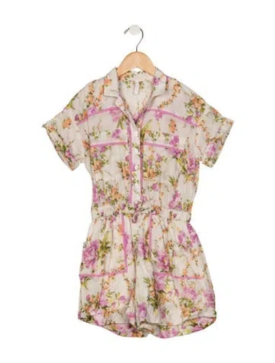 Pre-owned Zimmermann Kids' Girls' Pattern Printed Button Up Romper In Neutrals