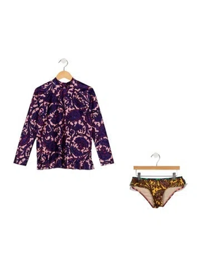 Pre-owned Zimmermann Kids' Girls Pattern Printed Ruffle Embellished Swim Set W/tags In Pink
