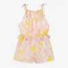 ZIMMERMANN GIRLS PINK & YELLOW FLORAL COTTON PLAYSUIT