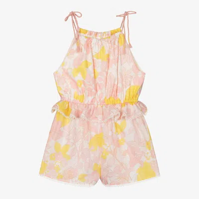 Zimmermann Kids' Girls Pink & Yellow Floral Cotton Playsuit In Multicolor